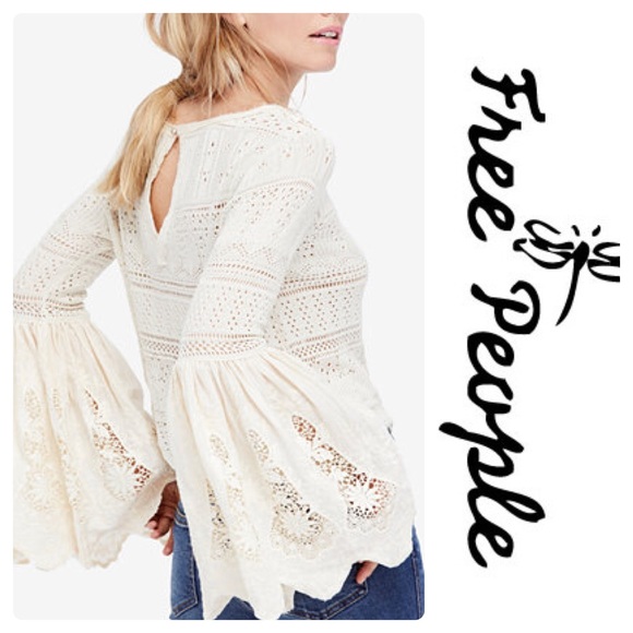 New Free People Once Upon a Time Lace Top Ivory M - Picture 3 of 5
